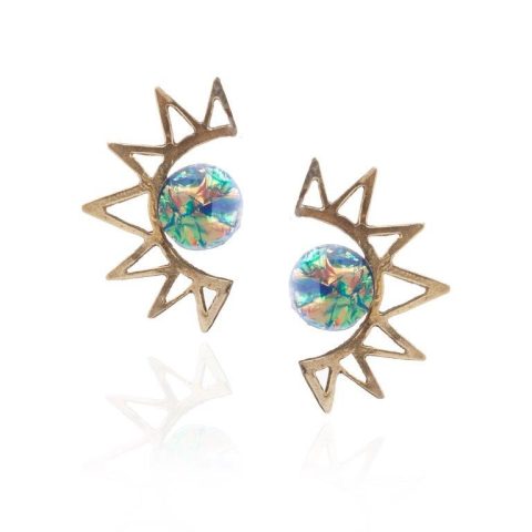 korona-sun-earrings-stone- sunny designs best seller half sun earrings, χειροποίητα κοσμήματα φτιαγμένα στην αθήνα ιδανικά για όλες τις εποχές, σκουλαρίκια μισοι ήλιοι, μισος ηλιος σκουλαρίκι με πέτρα