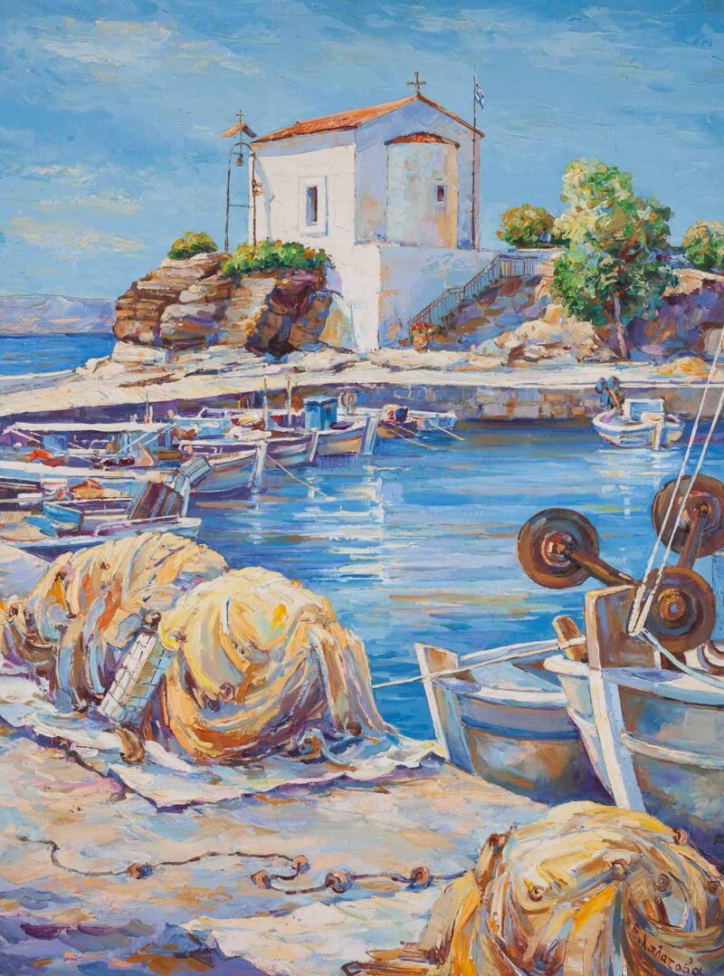 chalatova eleni - classic original painting landscape greek island - oil colors