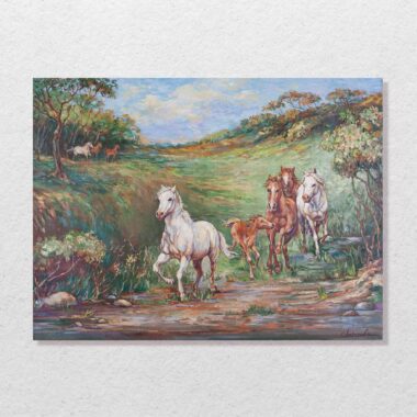 wild horses running - chalatova eleni original painting - landscape - oil colors in canvas