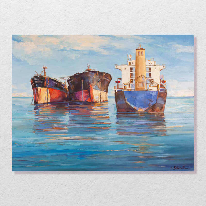 carnagio- ships painting- oil colors, πινακας ζωγραφικης με καραβια σε λιμάνι, αυιεντικος εικαστικος πινακας ζωγραφικης, πολυ καλη τιμη, γκαλερι, μοσχάτο, εργα τέχνης , χαλάτοβα