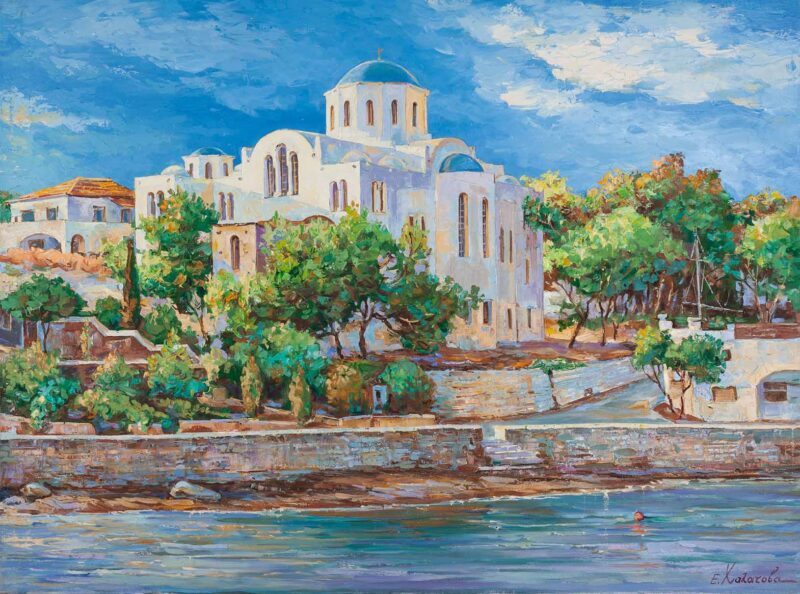 island mykonos church oil paint - chalatova
