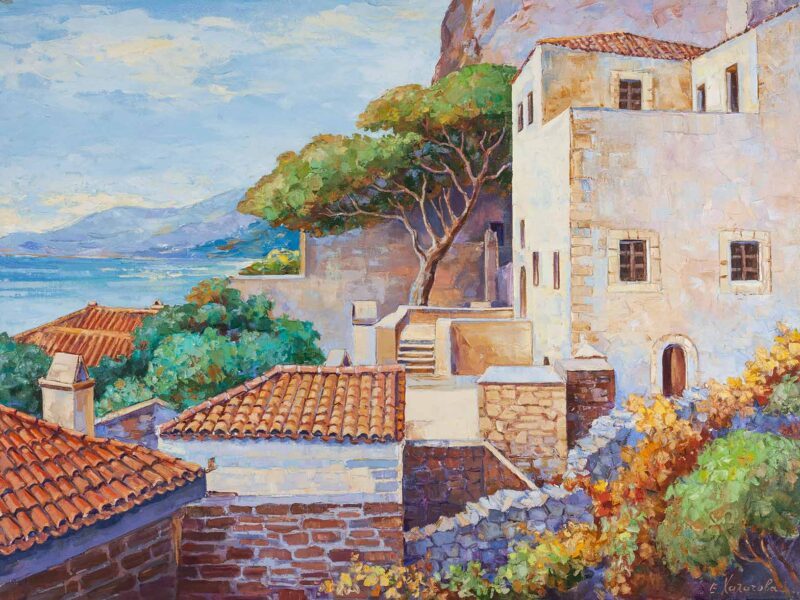 chalatova eleni landscape in mani greece- oil painting original