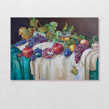 still life painting, eleni chalatova with grapes
