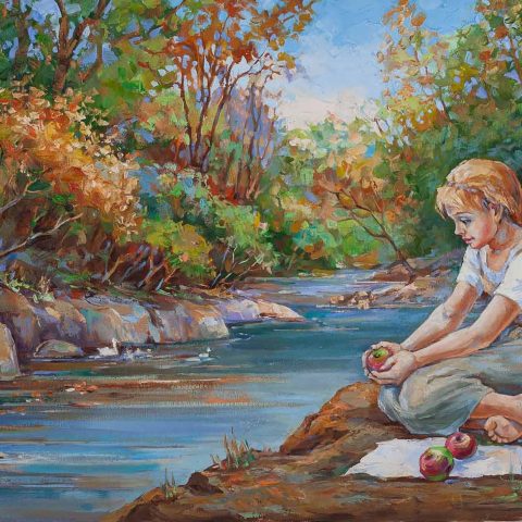 Chalatova eleni river and a girl painting with oil
