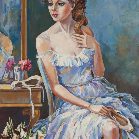 chalatova original painting ballerina dancer standing pouent, oil painting