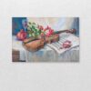 chalatova eleni oil painting, violin with roses and pomegranate, still life