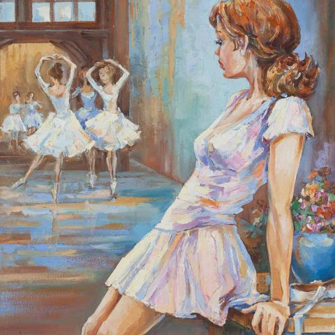ballet school, balley dancer, ballerina oil painting, chalatova eleni, xalatova eleni