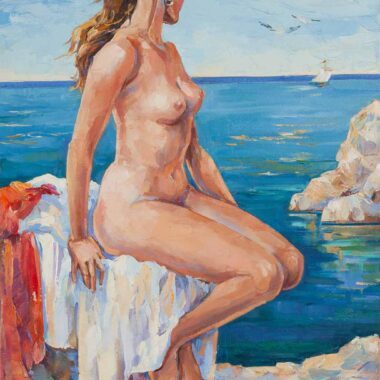 eleni chalatova nude painting, oil painting, xalatova eleni gumno, gunaika armenizei sti thalassa
