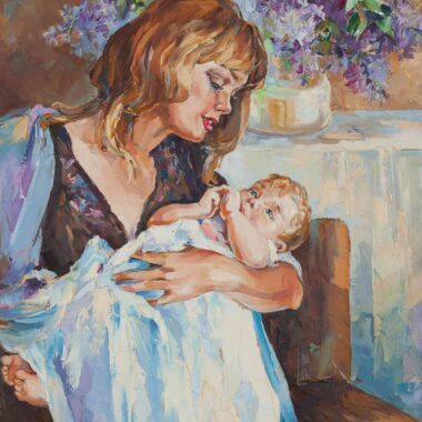new born baby oil painting chalatova eleni, pinakas zografikis elaiografia, eleni xalatova, mwro me mama, neogennito mwro pinakas