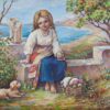 chalatova eleni oil painting girl with apples,and dog ancient greek landscape, xalatova eleni elaiografia koritsi me mila, remvazi dipla sti thalassa