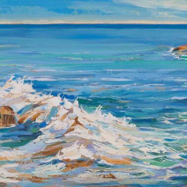 Chalatova eleni ,oil painting with sea rocks and waves, landscape , xalatova eleni pinkas zwgrafikis elaiografia, kymata sti thalassa