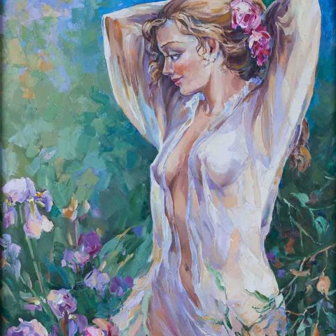 chalatova oil painting, almost nude woman in the nature,spring, xalatova eleni elaiografia se kamva , gymno, anoiksi, louloudia