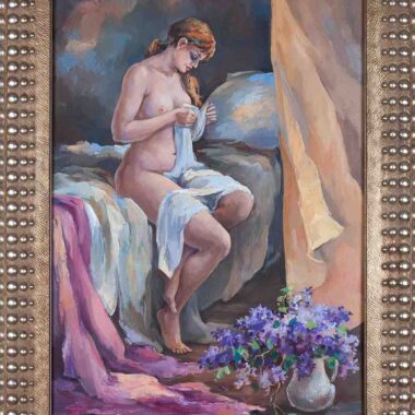 chalatova eleni, original oil painting, nude woman,xalatova eleni elaiografia , gymno, pinakas zografikis, with frame, me korniza