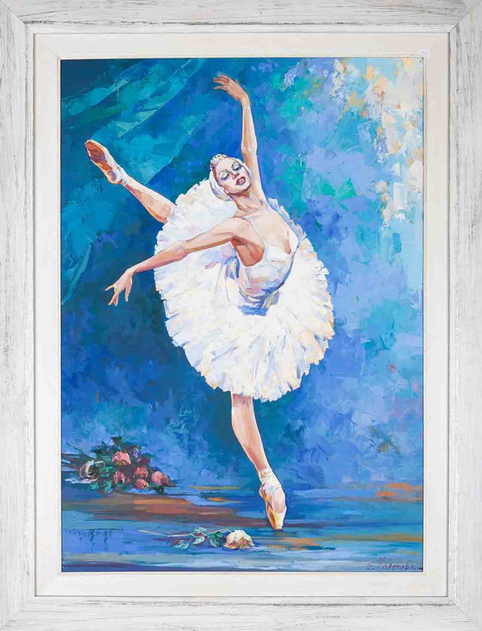chalatova eleni oil painting, ballerina dancer painting, pouent, swan ballerina, xalatova, elaiografia, mpalarina, limni ton kiknon, parastasi