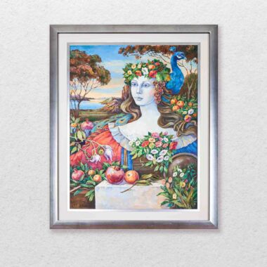 chalatova eleni oil painting, mother nature painting,woman , peacock, fruits and flowers,xalatova eleni, elaiografia, pinakas zwgrafikis, mhtera fysi