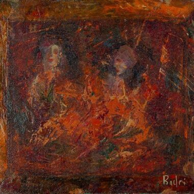 badri painting two people red deep colors oil painting small paint