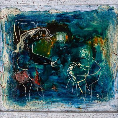 badri oil painting figures dancing in blue