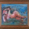 badri original oil painting, nude woman with hat, elaiografia se kamva gymno, gymni gunaika