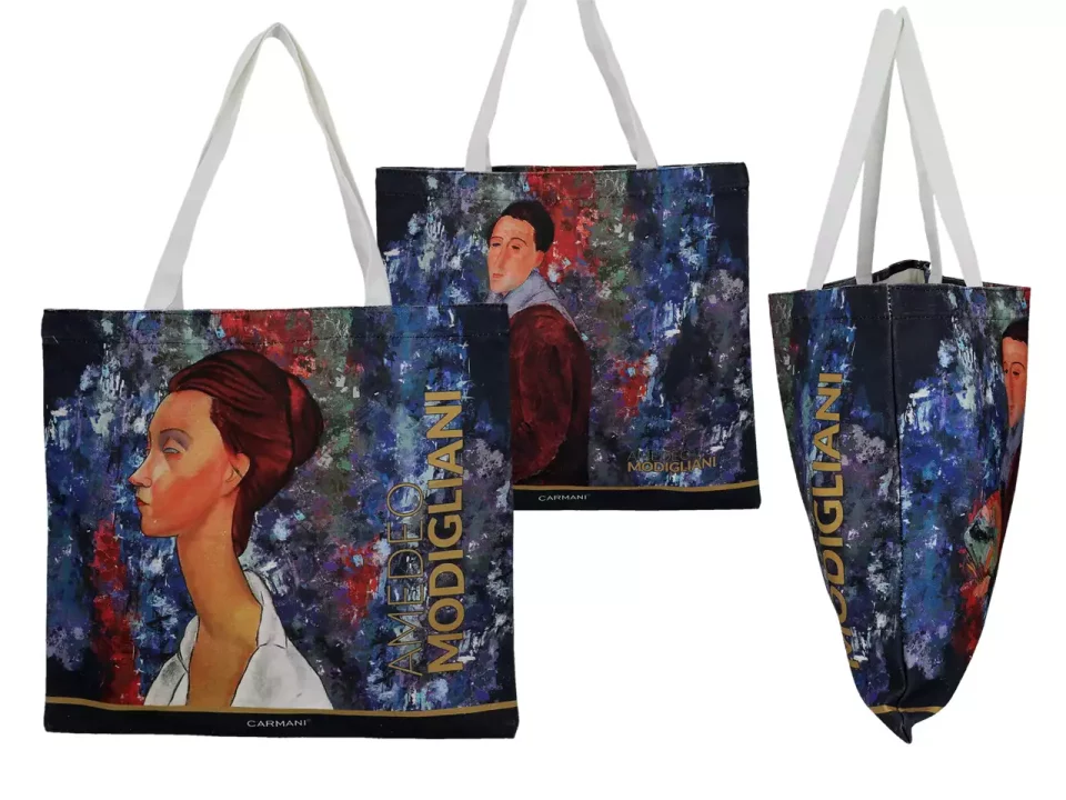 cloth bag, modigliani, woman and self portrait, tote bag, carmani, tsanta omou