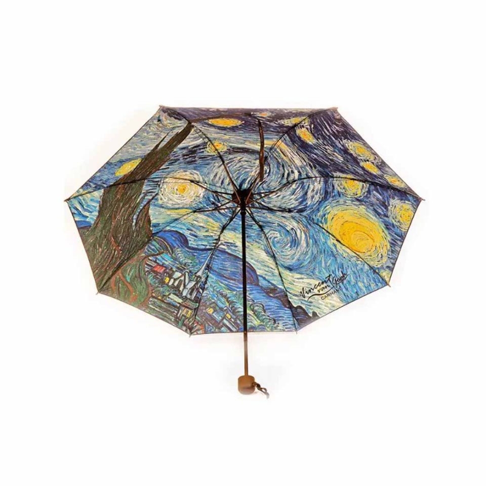 van gogh starry night umbrella reverse design, limited edition van gogh umbrella, omprela me to sxedio apo mesa