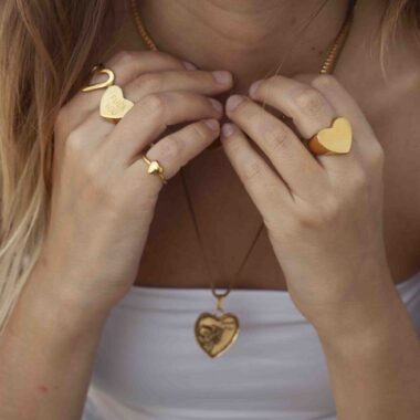 full heart ring gold , 24K gold plated ring, handmade jewelry by kontis, handmade jewelry gold plated brass, high quality, made in athens, gold plated heart, gold color heart ring