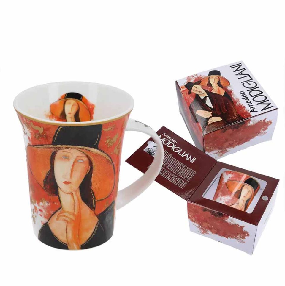 amadeo modigliani woman with the hat mug, porcelain, koupa porselanis amadeo modigliani i gynaika me to kapelo 350ml, packaging