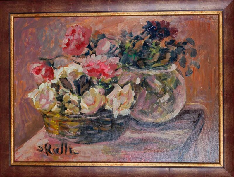 still life, flowers , painting with flowers, sotiria ralli, pinakas zwgrafikis nekri fisi me loyloydia tis Ralli, S.Ralli , me korniza