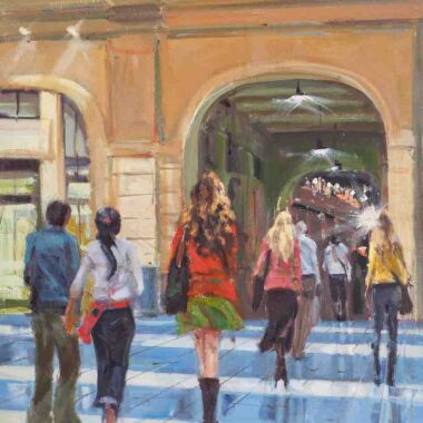 margarita petalidou stathmos isap peiraia elaiografia se kamva, oil painting in canvas piraeus train station painting
