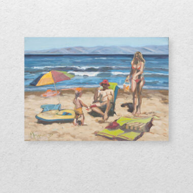 margarita petalidou, summer vacations, oil painting, beach painting, elaiografia se kamva