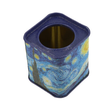 Tin - V. van Gogh, Starry night (CARMANI), for coffee tea tin box for herbs. koutaki metalliko tsiggino diakosmimeno me enastri nuxta gia mpaxarika tsai h kafe