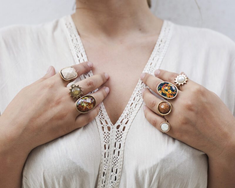Sun ring with pearl, handmade in 24k gold plated brass, artisan boho chic jewelry, symbolic sun-inspired design with pearl, unique handmade statement ring by Sunny Designs