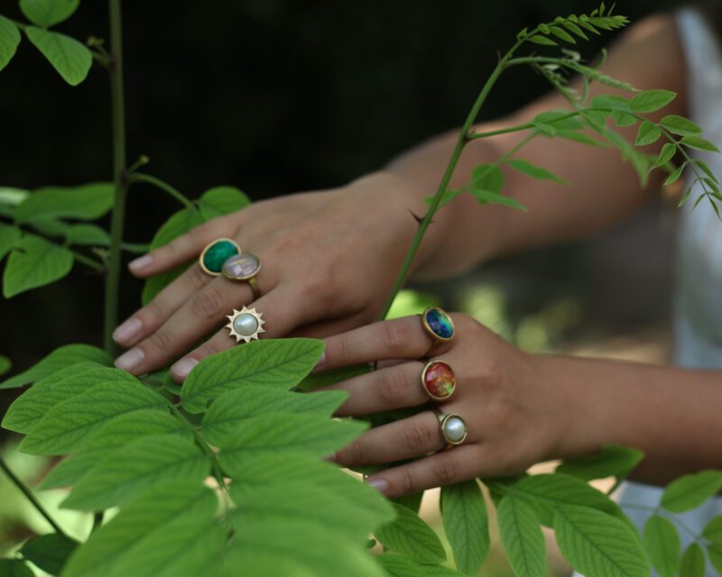 Pearl sun ring, adjustable handmade 24k gold plated brass jewelry, artisan boho chic ring, symbolic statement accessory, crafted by Sunny Designs