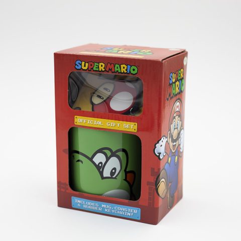 super mario mug , super mario gift set with mug coaster with question mark and keychain with green mushroom, κουπα σουπερ μαριο με σουβερ ερωτιματικο και μπρελοκ πρασινο μανιτάρι, Nintendo , yoshi mug