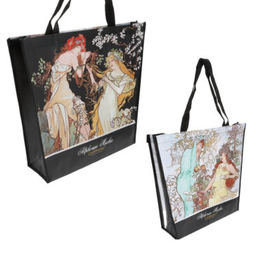 Shoulder bag - A. Mucha, Four Seasons (CARMANI), tsanta omou me pinaka zografikis tou mucha idaniki gia super market kai alles xriseis gia oli tin hmera oikonomiki tsanta gia olh mera