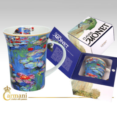 350ml claude Monet water lillies mug porcelain gift packaging, carmani, koupa me ergo tou monet noufara , koupa porselani, suskeuasia dwrou