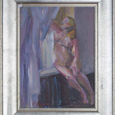 nude woman painting with pastel colors, in frame, pastel xrwmata pinakas zwgrafikis me gumni gunaikeia figoura, xristina volokarou, gymno se parathuro