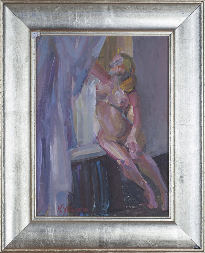nude woman painting with pastel colors, in frame, pastel xrwmata pinakas zwgrafikis me gumni gunaikeia figoura, xristina volokarou, gymno se parathuro