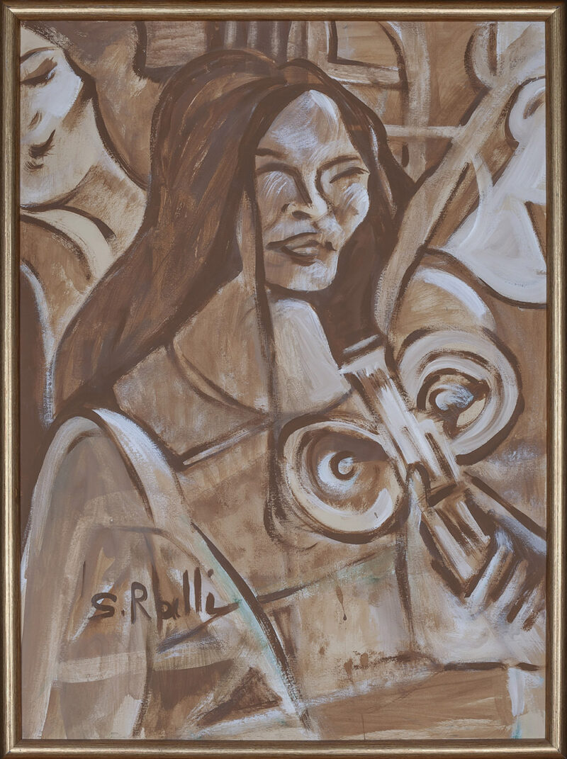 sepia painting ralli sotiria expressionism painter, woman holding relic object