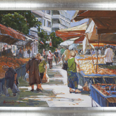 Margarita petalidou oil painting in the market, πεταλιδου Μαργαρίτα πινακας ζωγραφικής ελαιογραφία στην λαικη αγορα