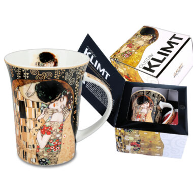 Mug - G. Klimt, The Kiss, black backgound (CARMANI), porcelain mug, high quality, gift packaging, suskeuasia dwrou to fili tou klimt koupa apo porselani, eidanika gia dwro, dwro 15 euro