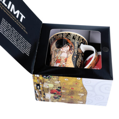 Mug - G. Klimt, The Kiss, black backgound (CARMANI), porcelain mug, high quality, gift packaging, suskeuasia dwrou to fili tou klimt koupa apo porselani, eidanika gia dwro, dwro 15 euro