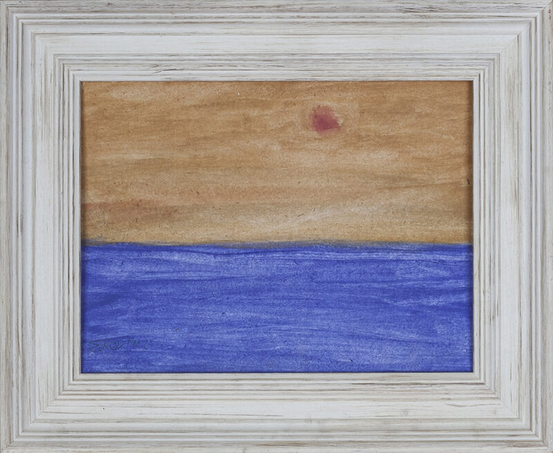 sunset in the sea stavros kontis painting , ηλιοβασιλεμα που πεφτει στην θαλασσα Κοντης, πορτοκαλι ηλιοβασιλεμα