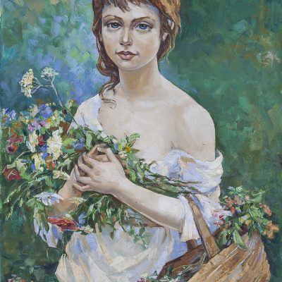 Χαλατοβα ελενη πορτραιτο κοριτσιου με λουλούδια πινακας ζωγραφικης για εξωχικο σπιτι, οικονομικο εργο τεχνης