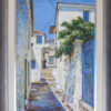 Χαλατοβα ελένη,chalatova eleni alley in greek island painting in canvas, ελαιογραφια σε καμβα Χαλάτοβα Ελένη στενάκι σε νησί, πινακας ζωγραφικης προσιτες τιμες