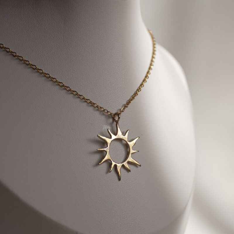 small sun necklace, 24k goldplated sunny designs handmade necklace, κολιε ήλιος 24 επιχρυσωμα ελληνικης κατασκευης χειροποίητο κοσμημα