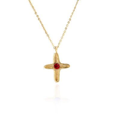brass cross with red diamond stone, stainless steel chain, sunny designs, handmade cross, χειροποίητα κοσμήματα φτιαγμένα στην ελλάδα αλυσίδα απο ατσάλι κολιε σταυρος 40cm
