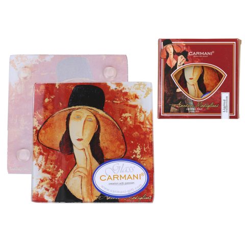 glass coaster Mug pad - A. Modigliani, Woman in a hat (CARMANI), souver trpaeiou me ergo zwgrafikis
