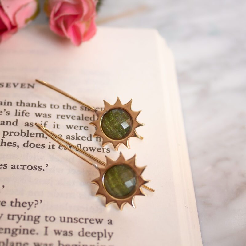 brass sun earrings, khaki stone earrings, handmade earrings, Sunny Designs jewelry, boho brass earrings, Greek handmade jewelry, olive green earrings σκουλαρίκια ήλιος, σκουλαρίκια με χακί πέτρα, χειροποίητα σκουλαρίκια, Sunny Designs κόσμημα, ελληνικά κοσμήματα, σκουλαρίκια ορείχαλκος, σκουλαρίκια σε πράσινη απόχρωση