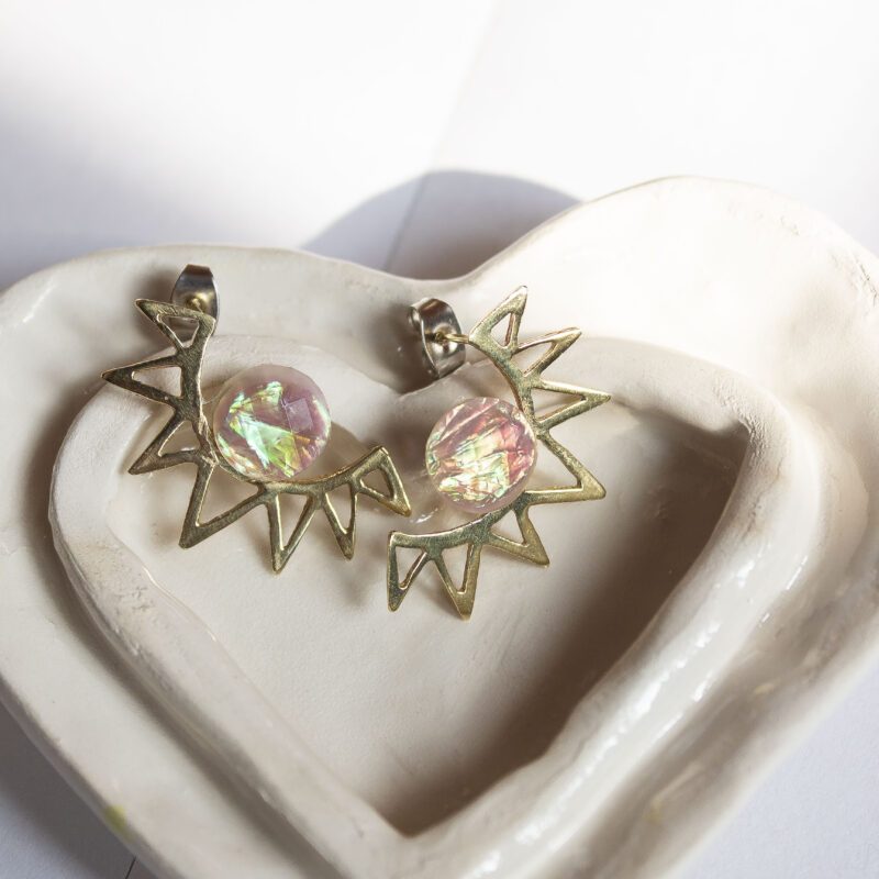 Corona Sun earrings with Iridescent White stone | Sunny Designs - Image 5