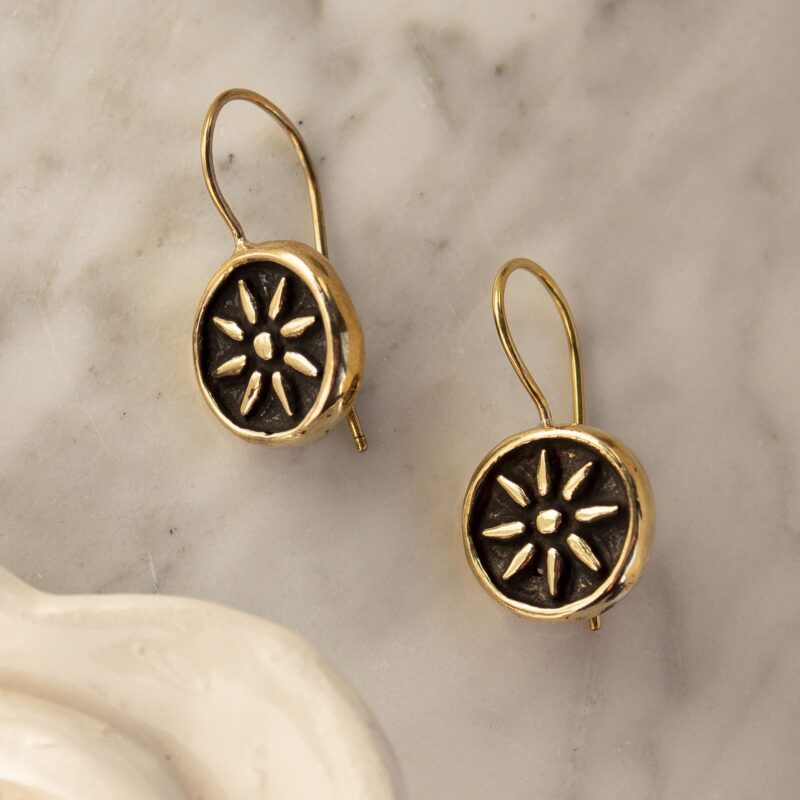 sunny designs, handmade jewelleries, χειροποίητα κοσμηματα, χειροποίητα σκουλαρίκια με ήλιο 24κ επιχρυσωμένα